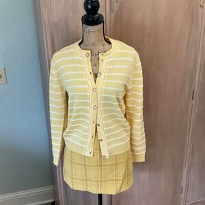 Vintage San Remo button Santana knit Cardigan butter yellow stripe pearl button
